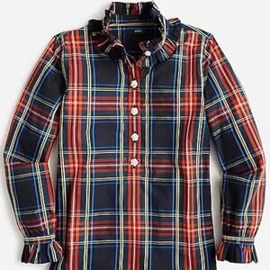 J. Crew NWT Size 20 Jeweled Button Ruffled Popover Top Stewart Tartan Plaid